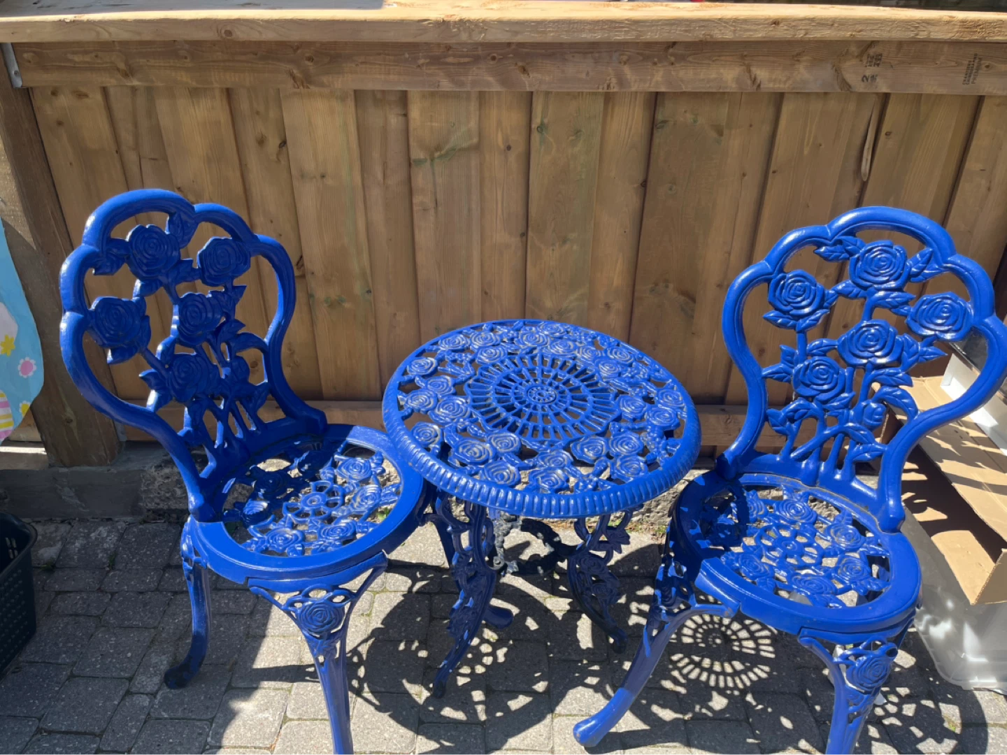 Blue Cast Iron Bistro Set with Rose Design - photo 2