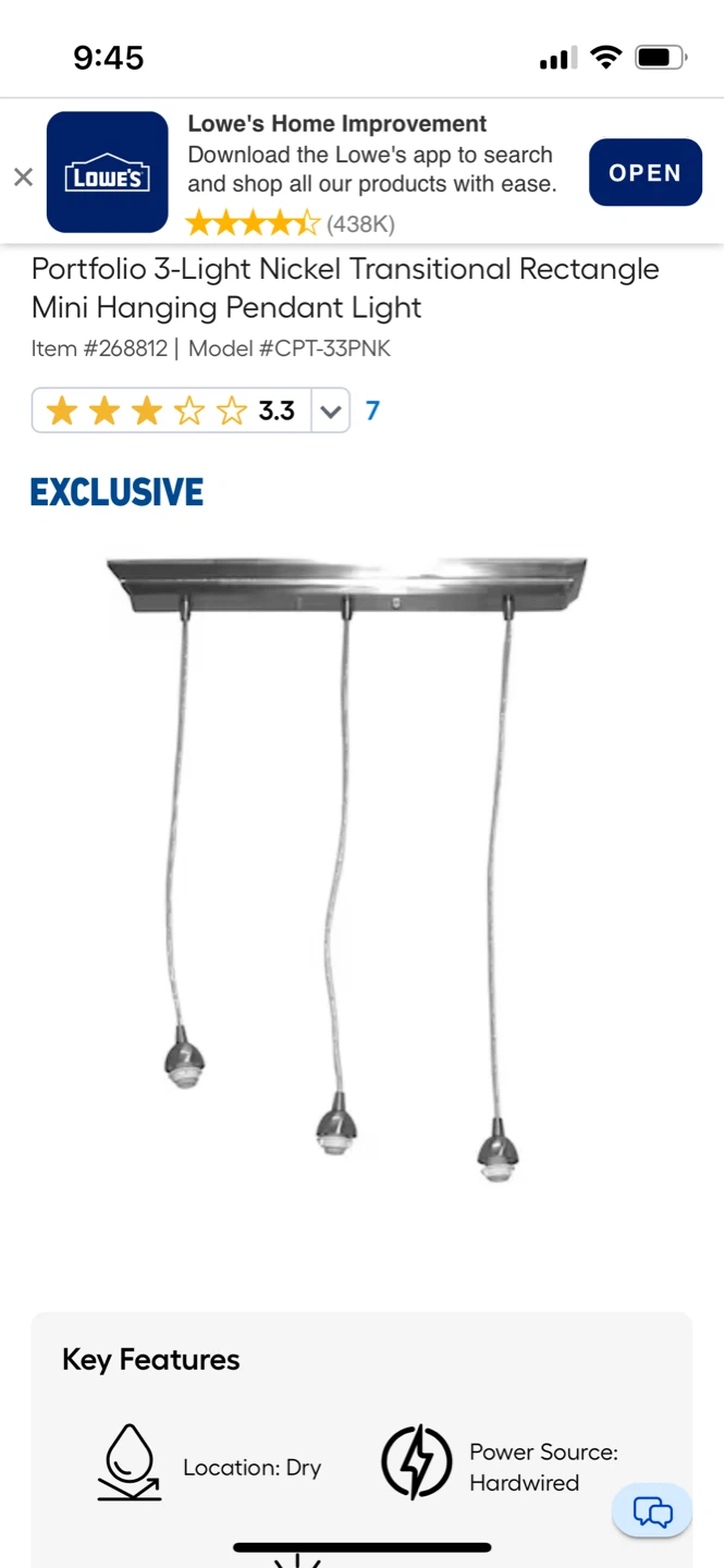 Portfolio 3-Light Rectangle Hanging Pendant Light