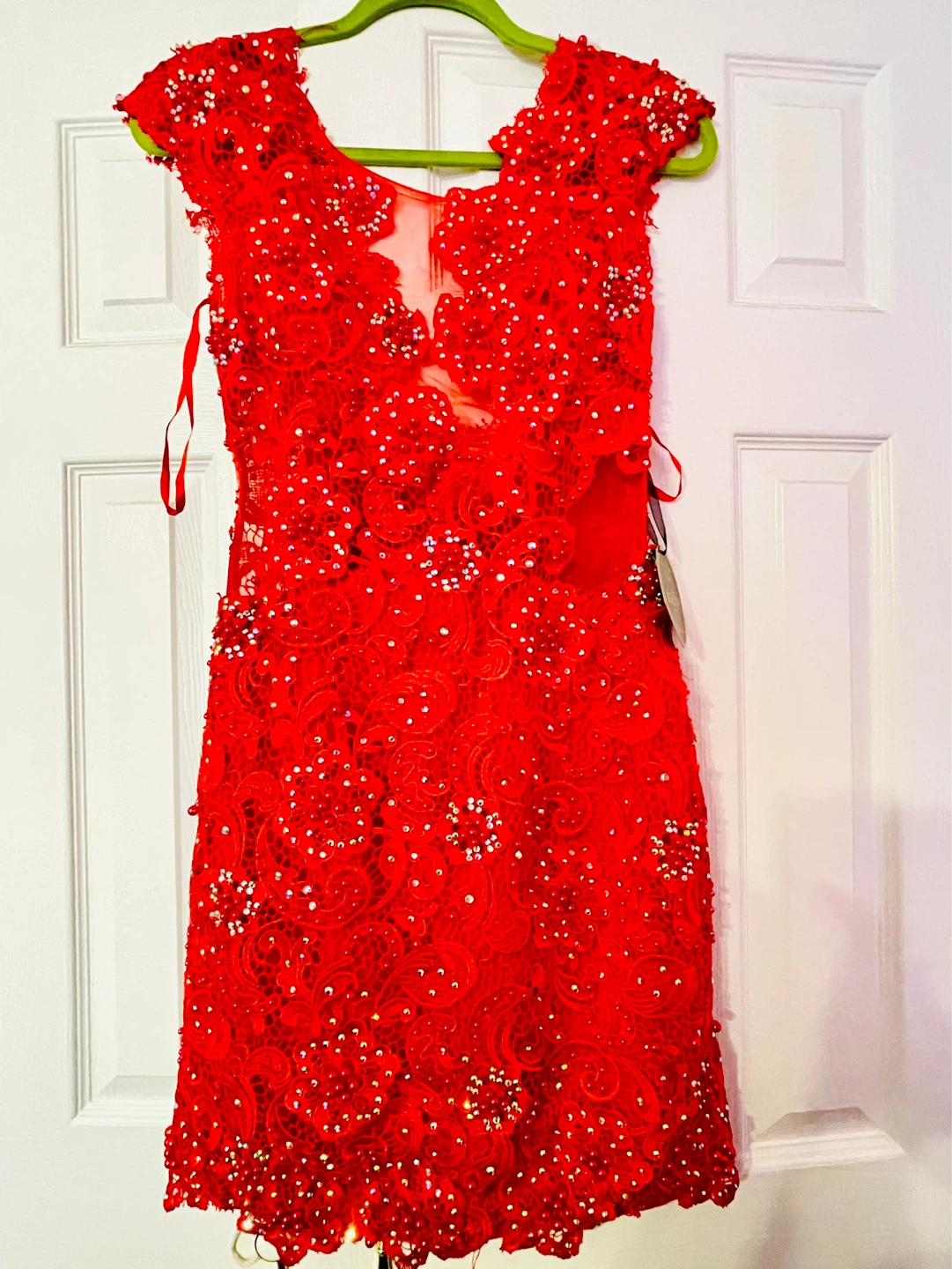 Regina Paris Red Beaded Lace Dress