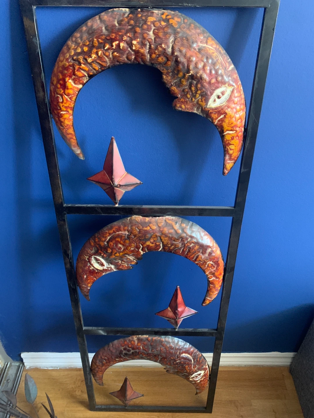 Metal Crescent Moon and Star Wall Art