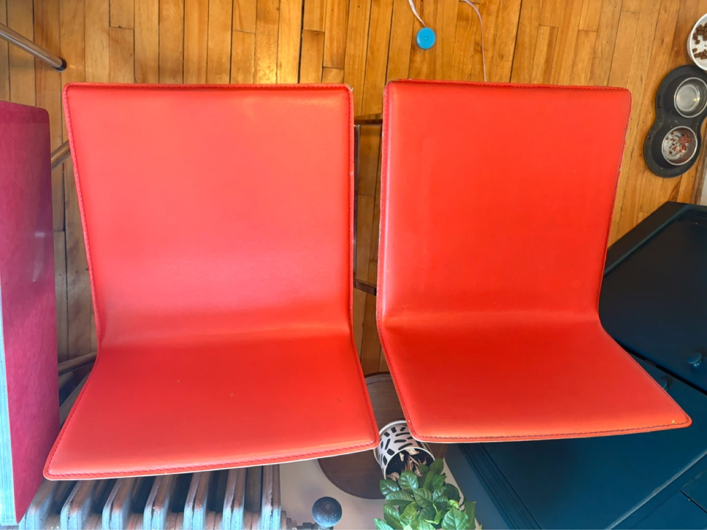 Pair of Red/Orange Leather Bar Stools - photo 3