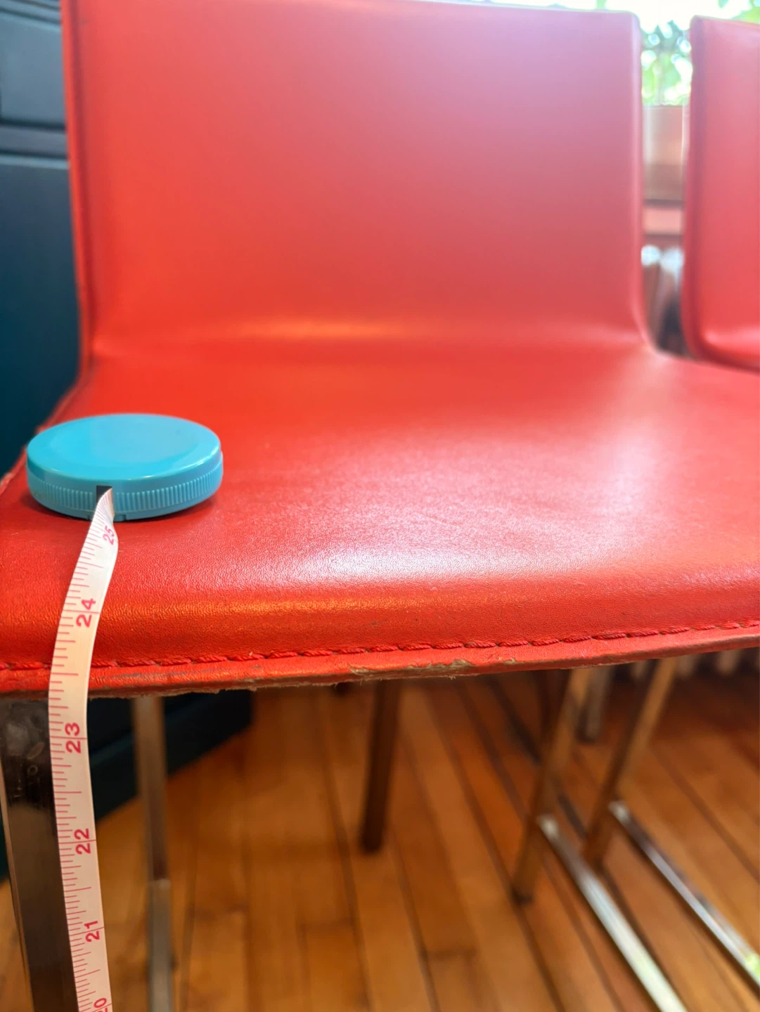 Pair of Red/Orange Leather Bar Stools