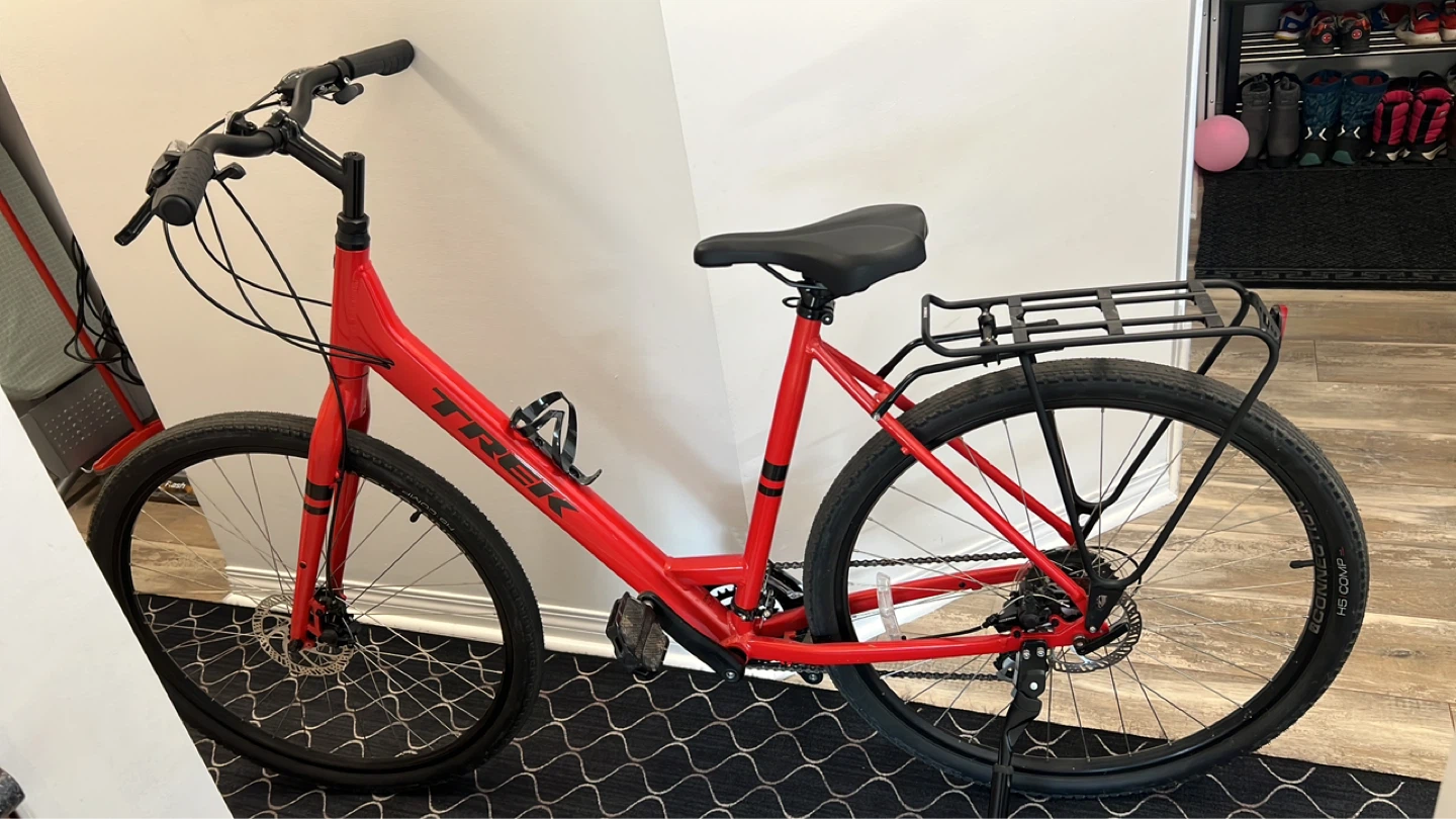 Trek Red Hybrid Bike with Rack