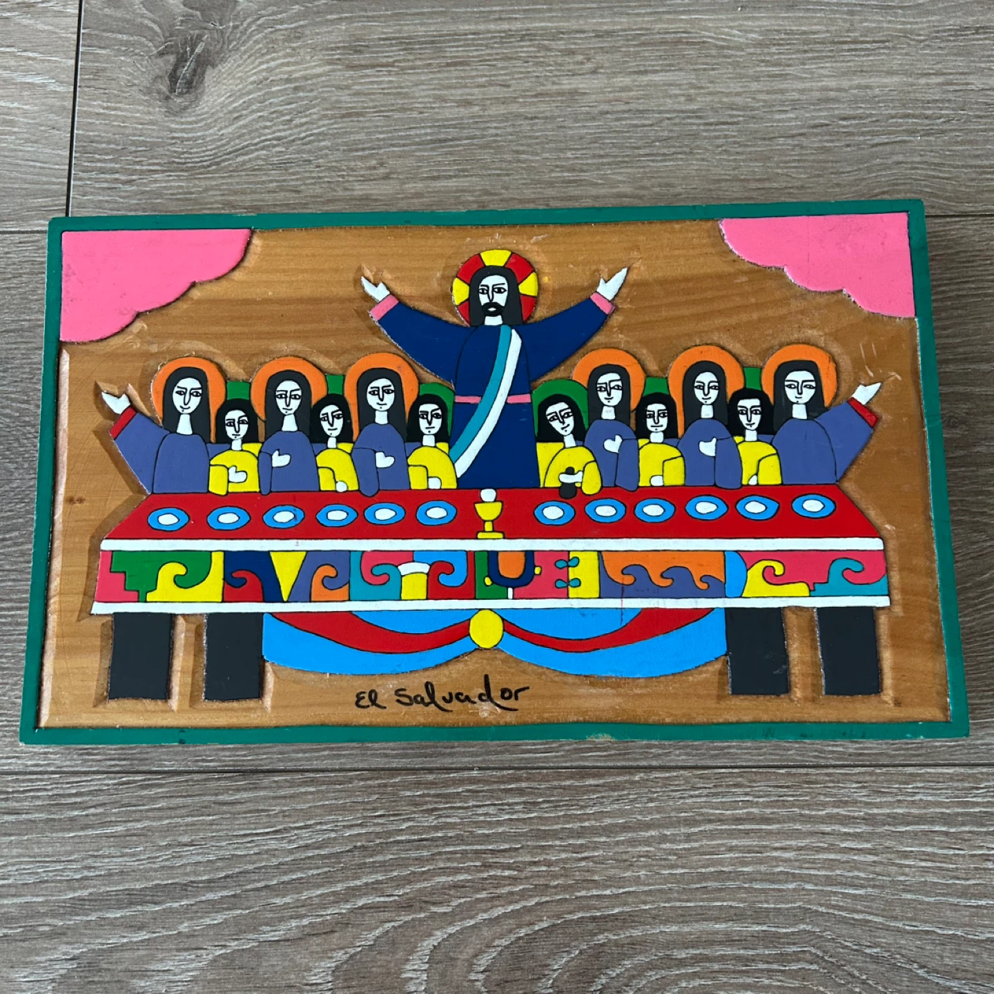 Vintage El Salvador Hand-Carved Last Supper Folk Art