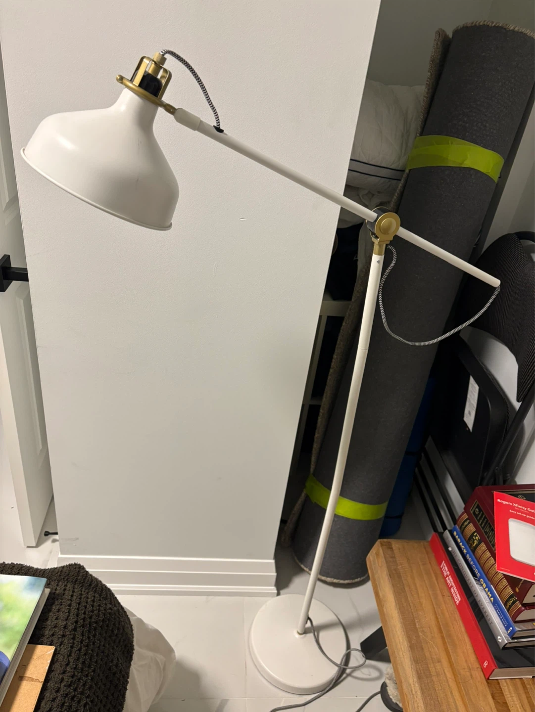 White Floor Lamp with Gold Accents