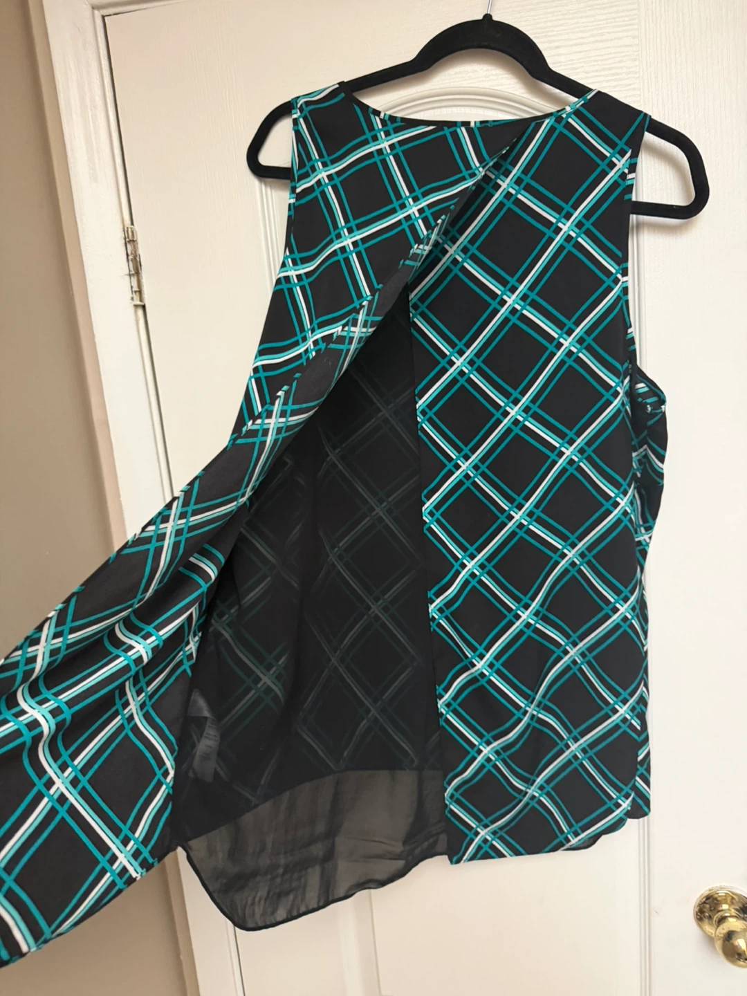 Chic Plaid Tank Top - Black, Teal & White - photo 3