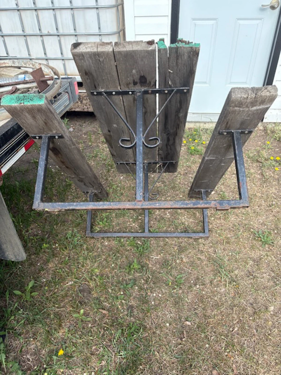 Rustic Wooden Picnic Table with Metal Frame - photo 2