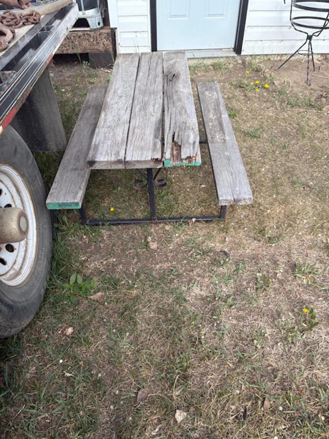 Rustic Wooden Picnic Table with Metal Frame