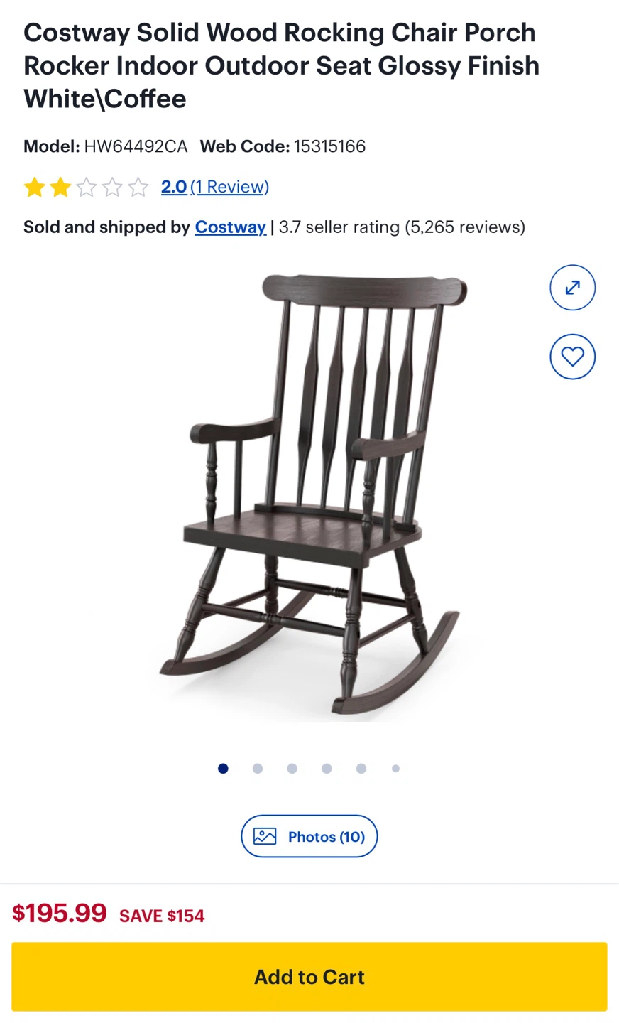 Costway Solid Wood Rocking Chair