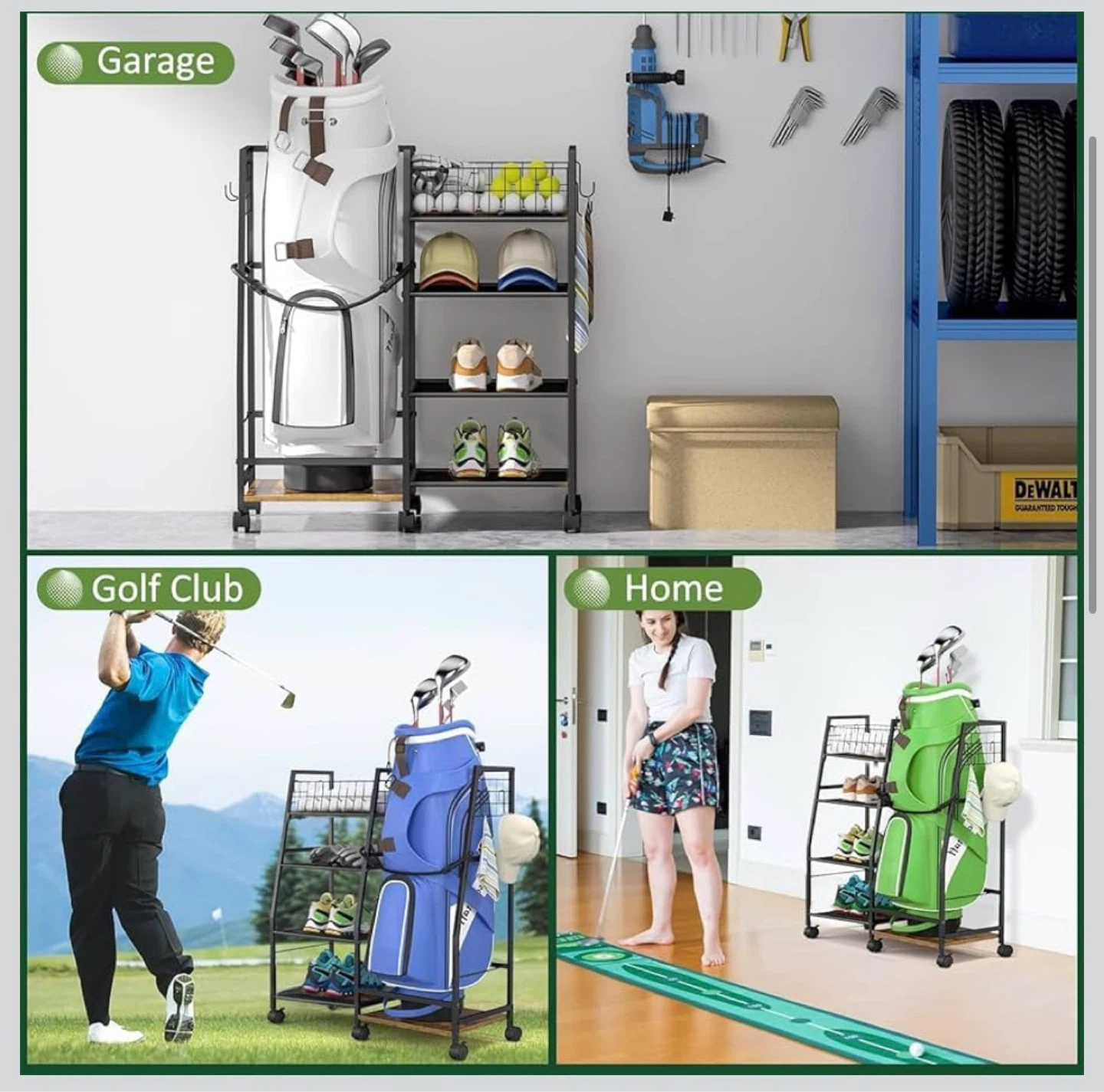 Golf Bag Garage Storage Organizer with Wheels GG8 - photo 3