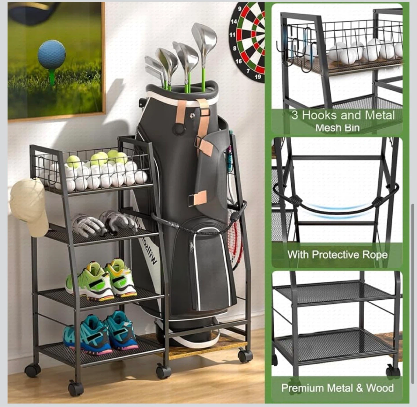 Golf Bag Garage Storage Organizer with Wheels GG8 - photo 5