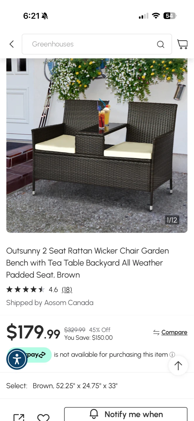 Outsunny 2 Seat Rattan Wicker Garden Bench