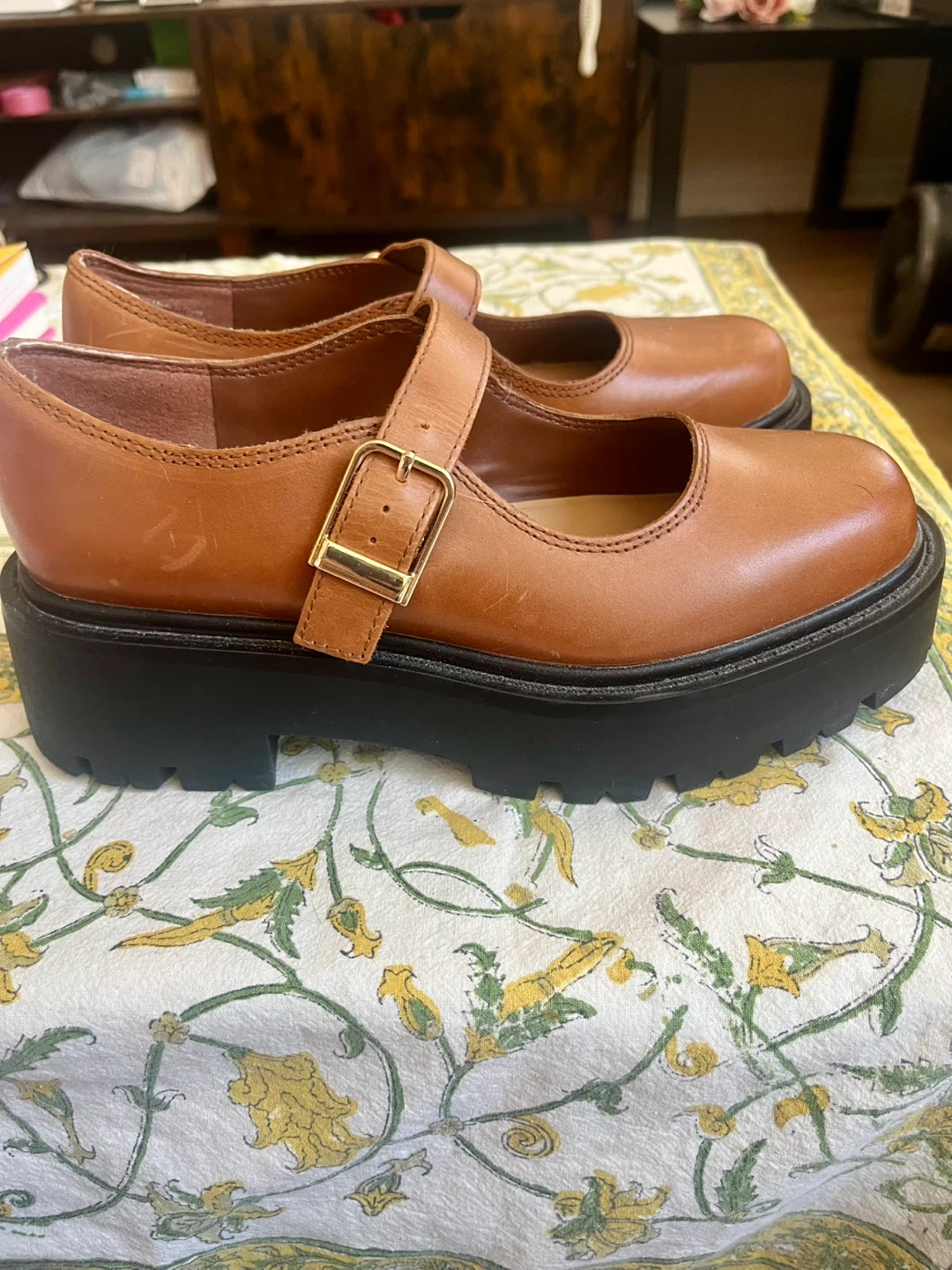 ALDO Brown Leather Mary Jane Platform Shoes