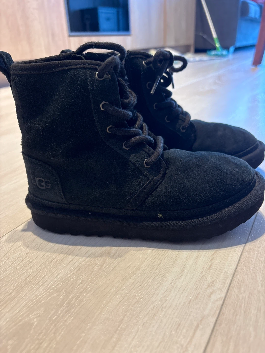 UGG Black Suede Lace-Up Boots Girls