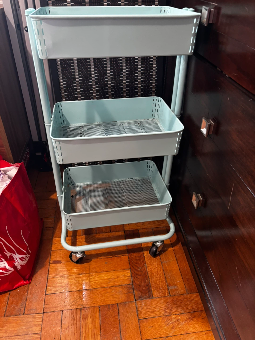 Light Blue 3-Tier Rolling Cart