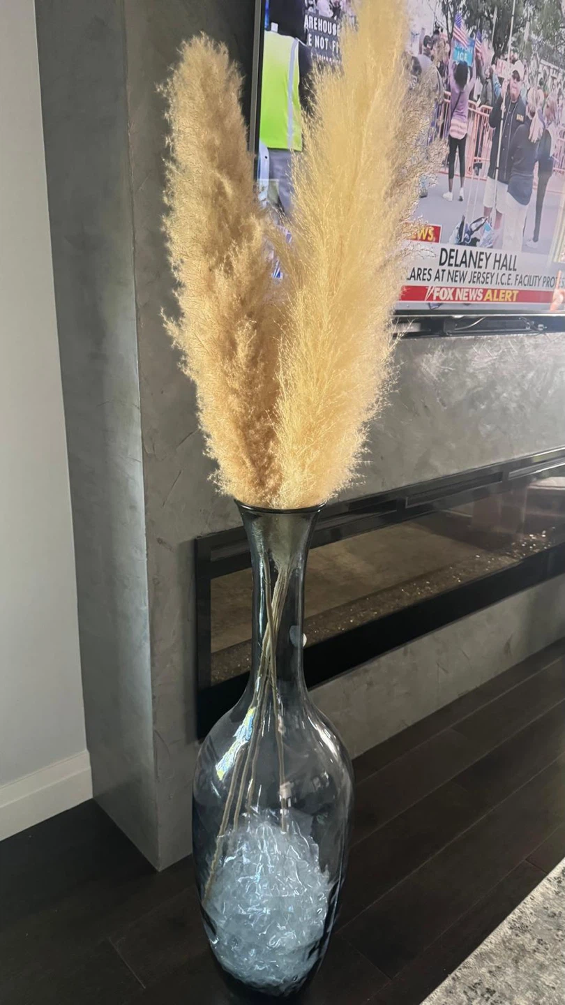 Large Glass Vase with Dried Pampas Grass