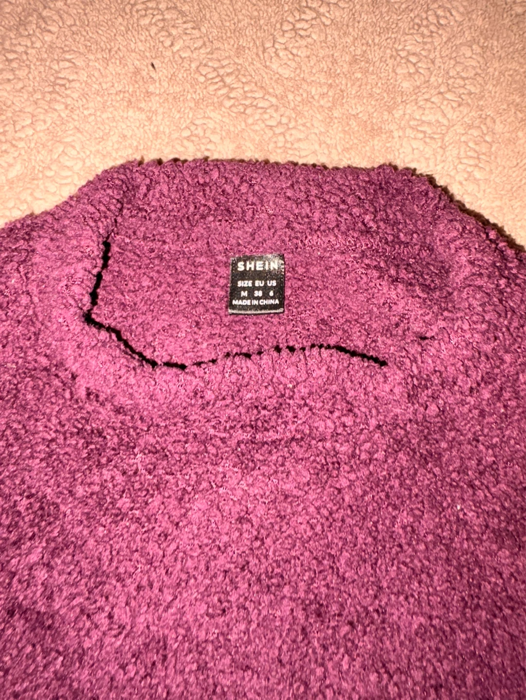 SHEIN Fuzzy Crewneck Sweater - Burgundy - photo 2