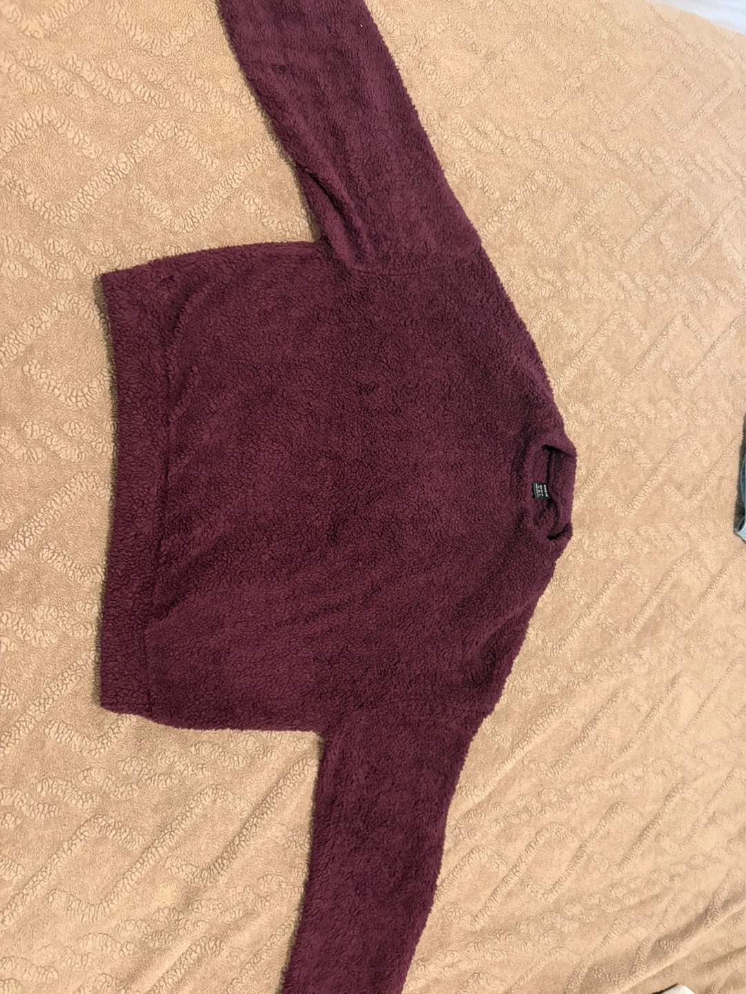 SHEIN Fuzzy Crewneck Sweater - Burgundy