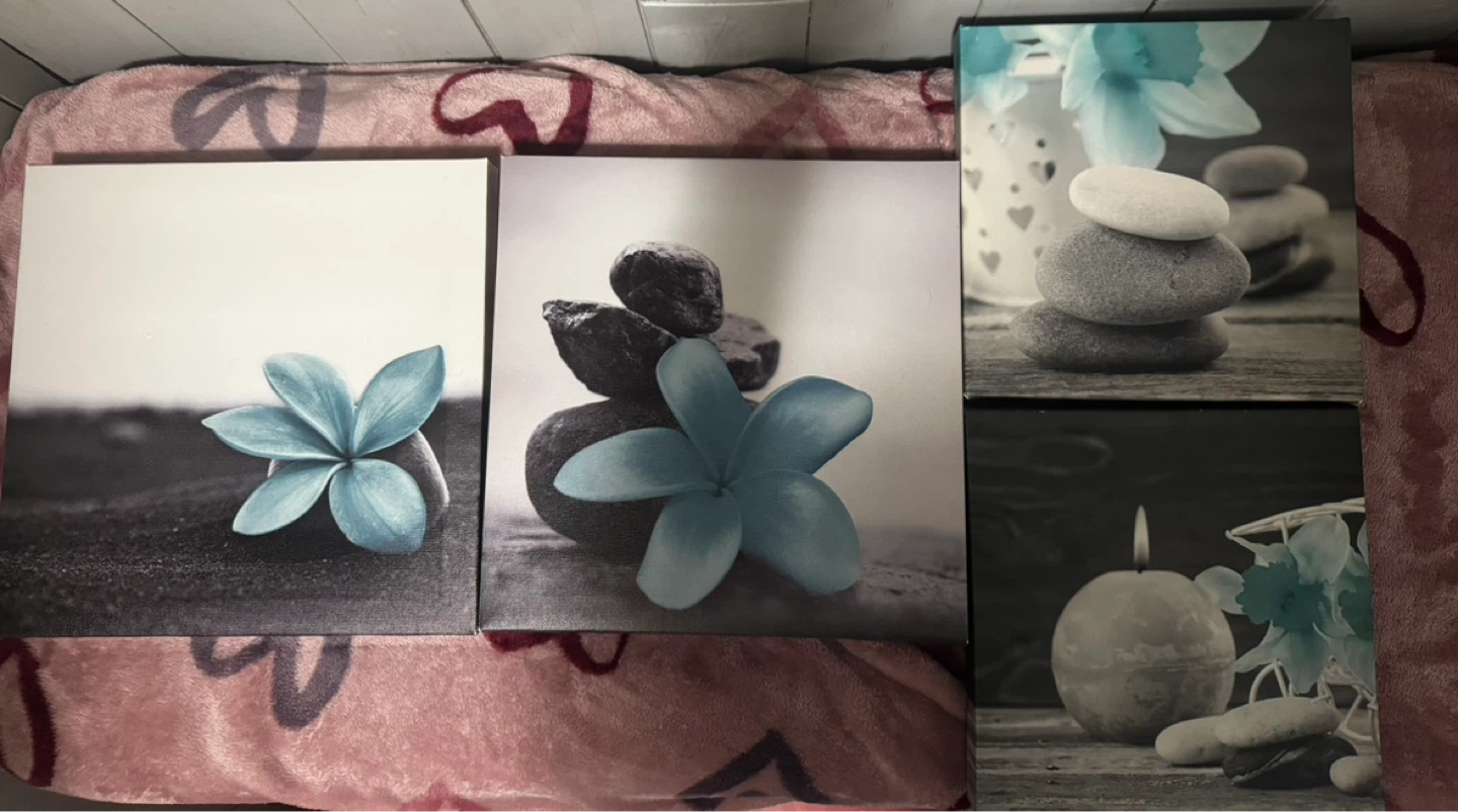 Zen Stone and Flower Canvas Art Set