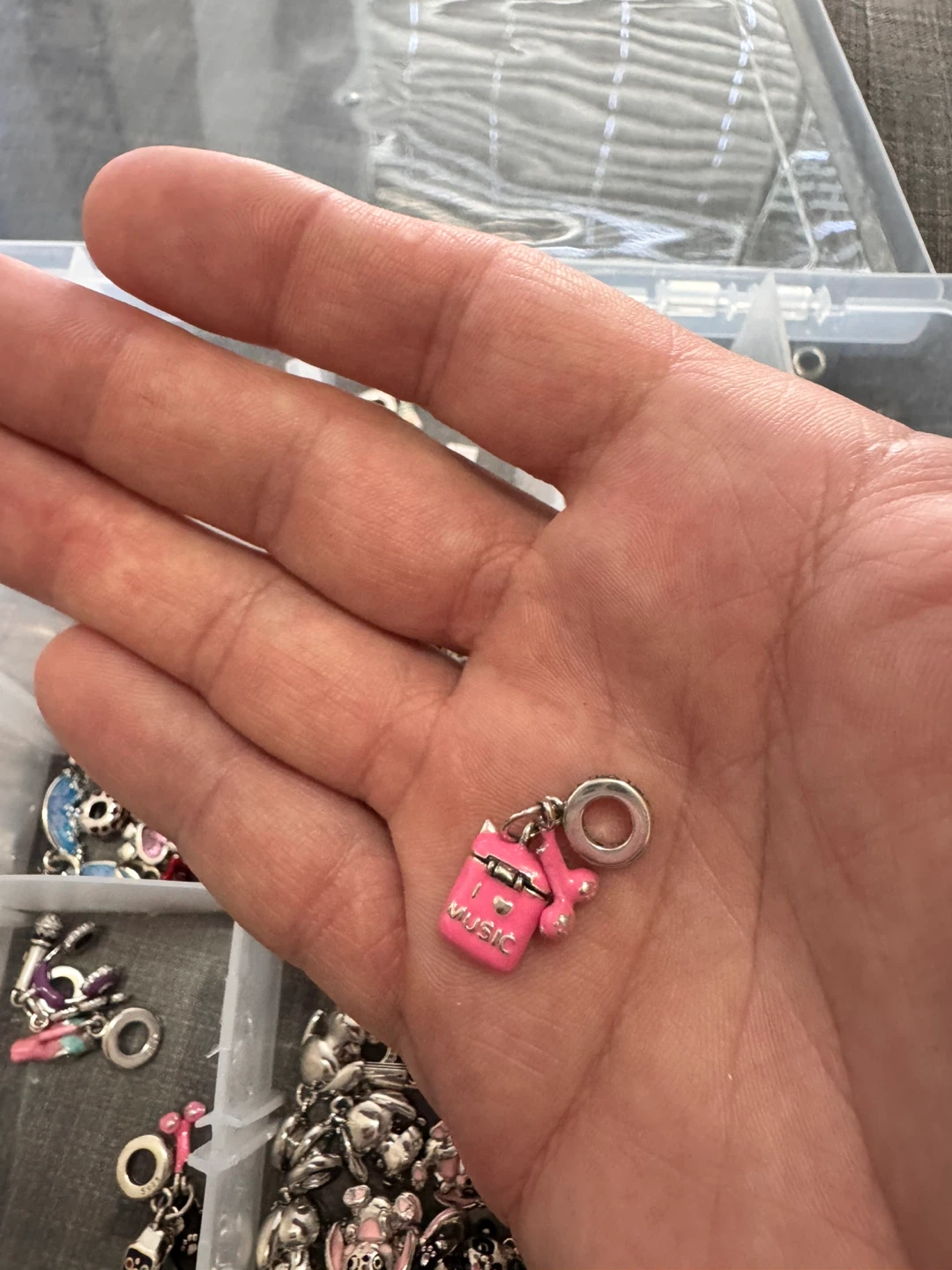 Pink Music Player Charm with Paw Print S925
