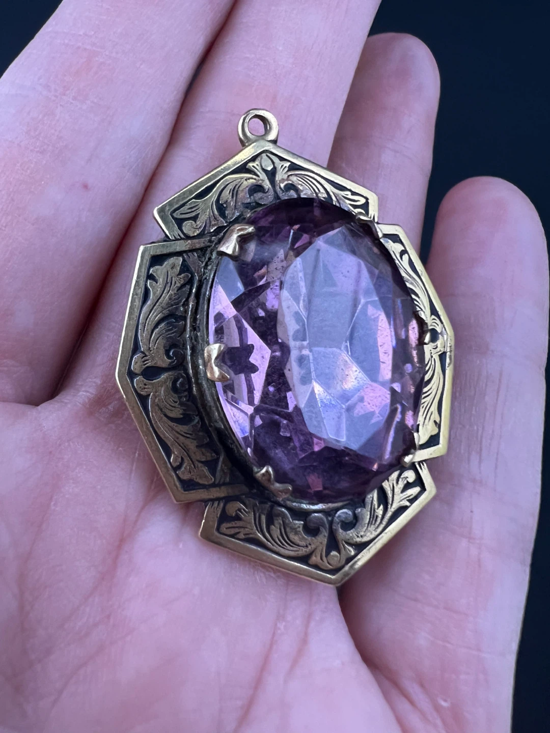 Antique Victorian Style Purple Stone Pendant Locket - photo 5