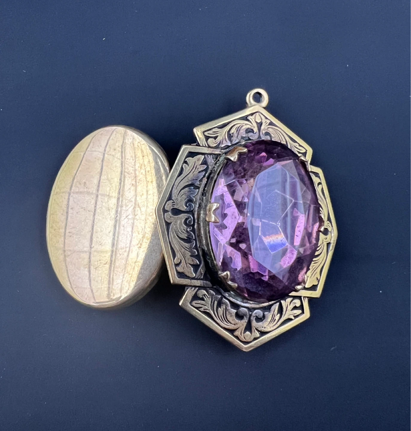 Antique Victorian Style Purple Stone Pendant Locket - photo 4
