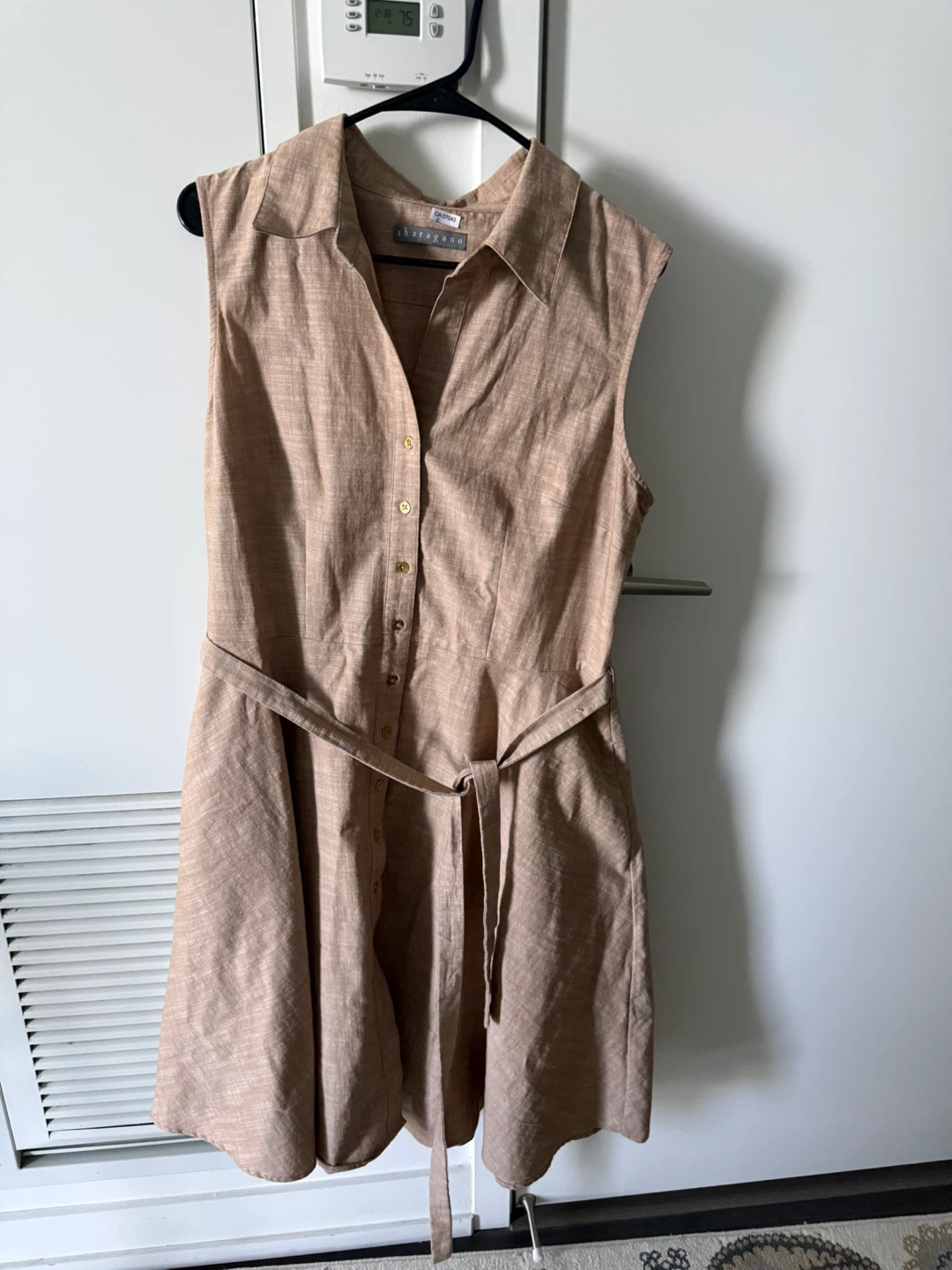 Sharagano Sleeveless Tan Linen Blend Dress with Belt