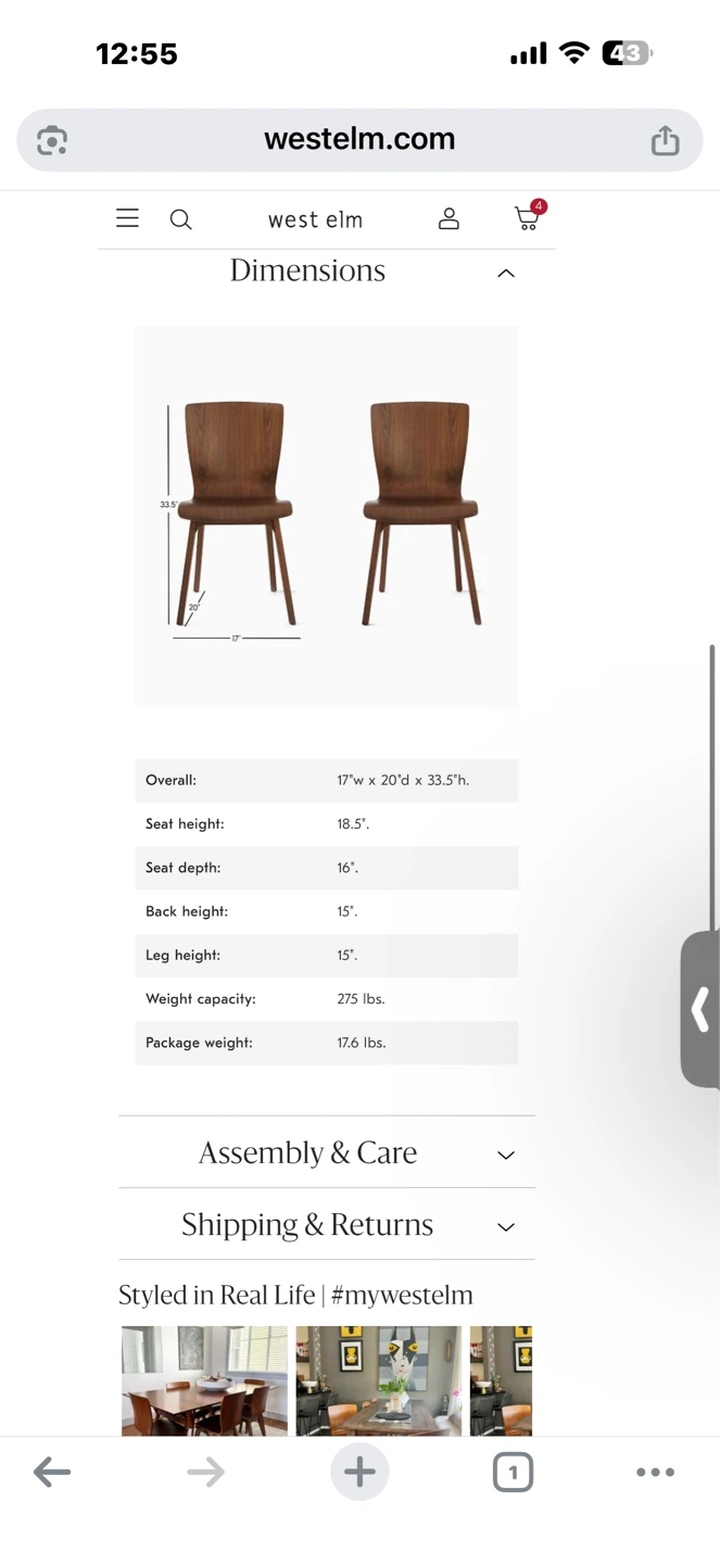 West Elm Walnut Veneer Wood Dining Chairs Set of 2 - photo 3