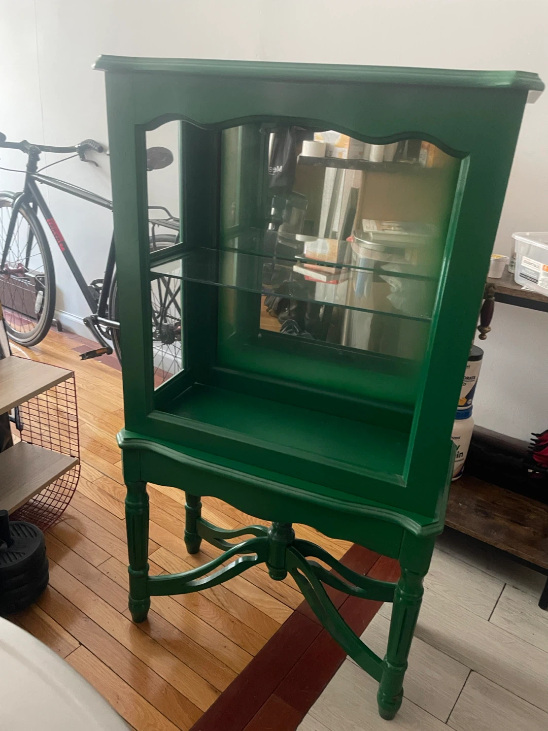 MUST GO 5/31 Green Wooden Display Cabinet Glass Shelves - photo 5