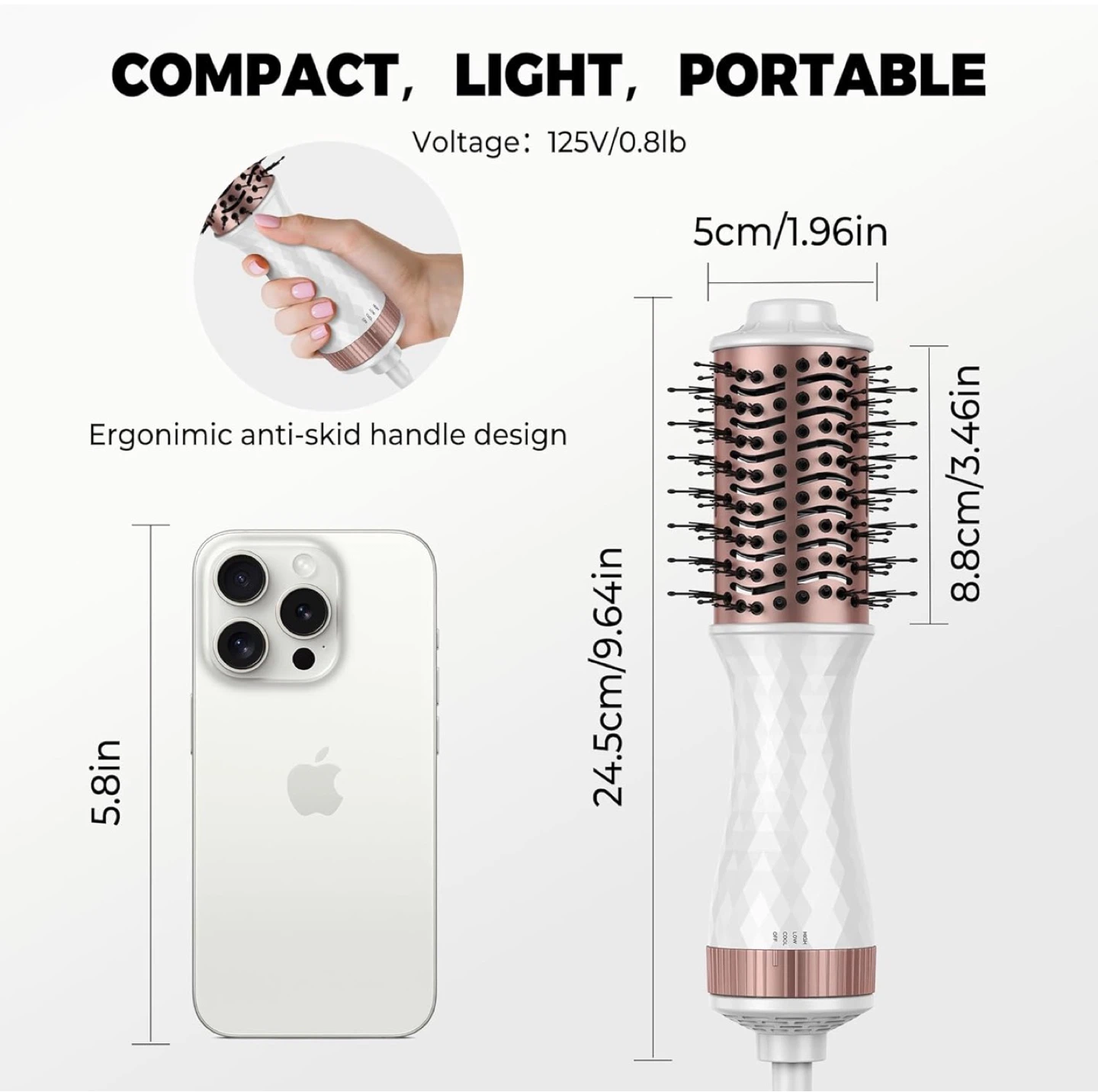 Rotating Hot Air Brush Styler - 600W, 3 Heat/2 Speed Settings - photo 2