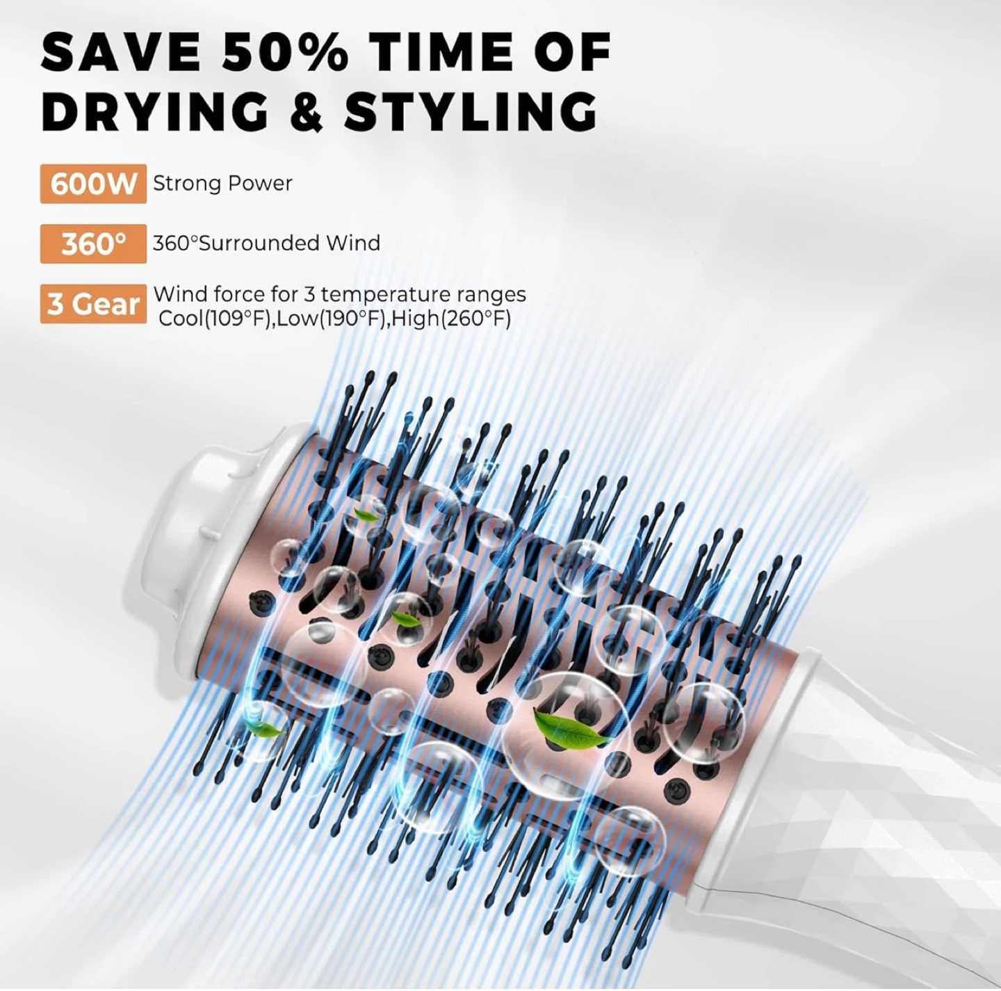 Rotating Hot Air Brush Styler - 600W, 3 Heat/2 Speed Settings - photo 3