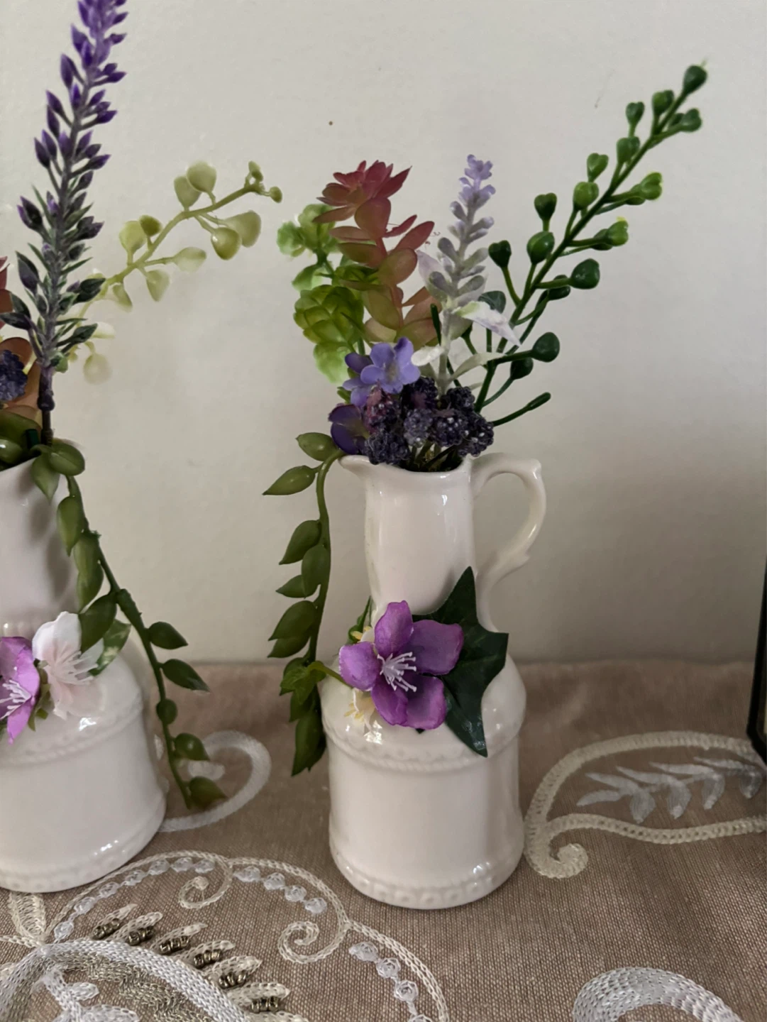 White Decorative Pitcher Vases with Artificial Flowers - photo 5