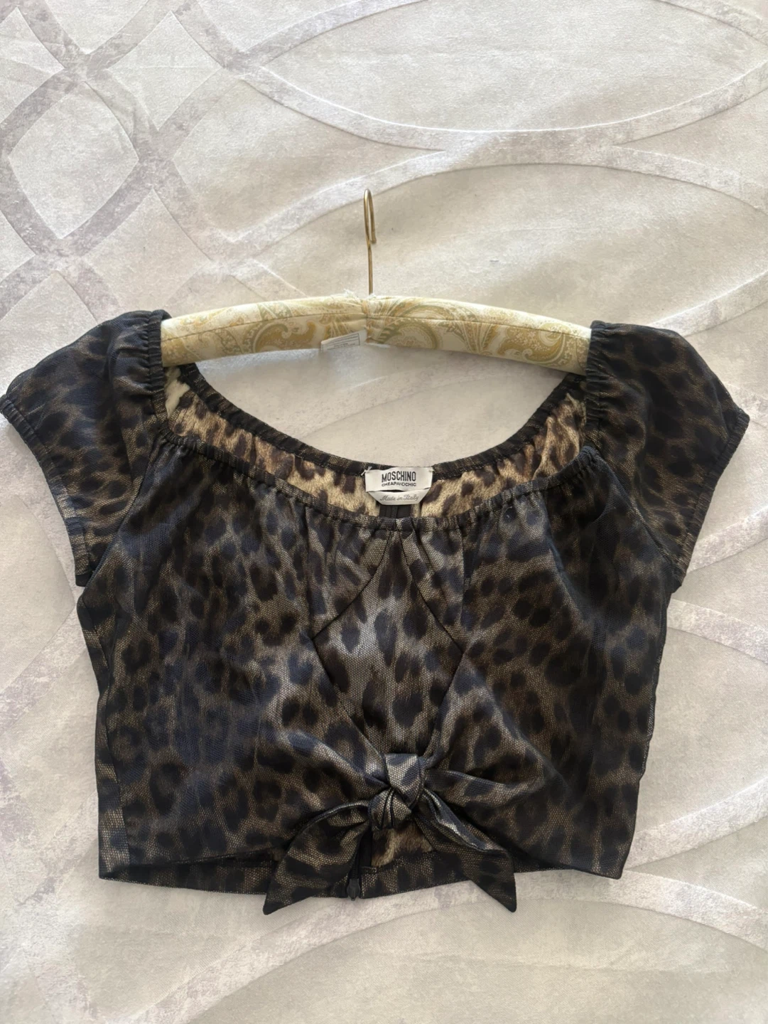 Moschino Leopard Print Top with Tie Front - Size 8