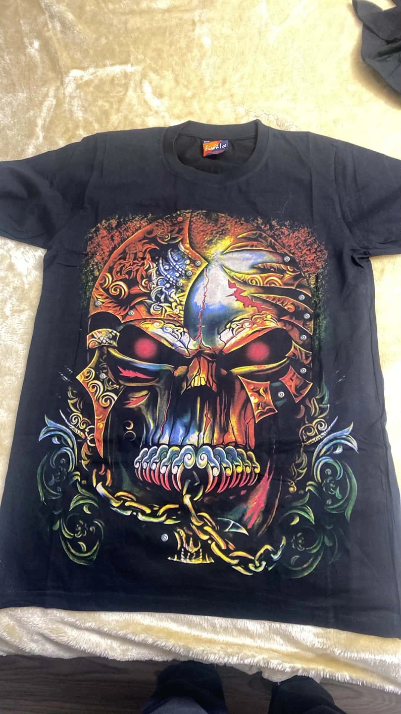 Cyberpunk Mechanical Skull Graphic Tee - Black Fire & Ice