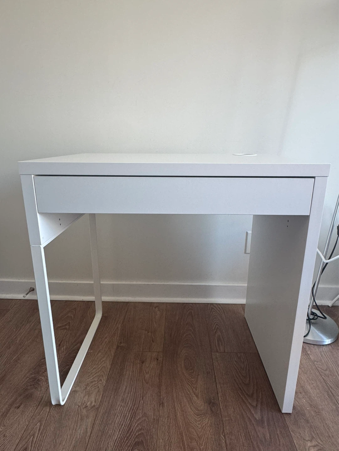 White Desk with Drawer and Cable Hole