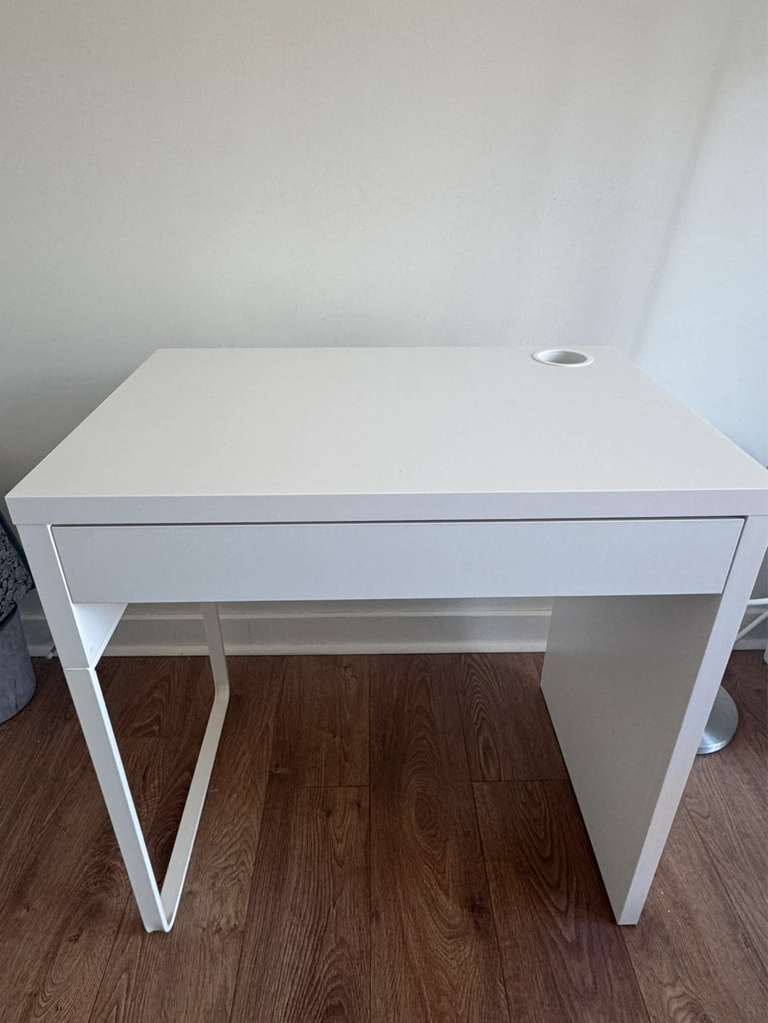 White Desk with Drawer and Cable Hole - photo 3