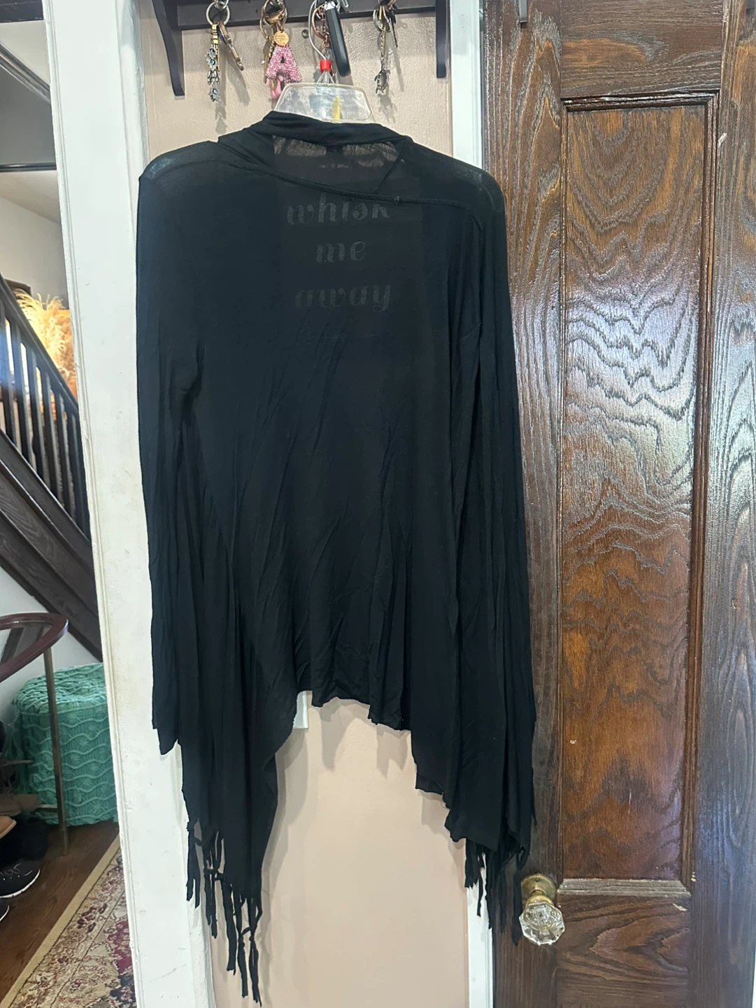 Black Fringe Open Front Cardigan - photo 5