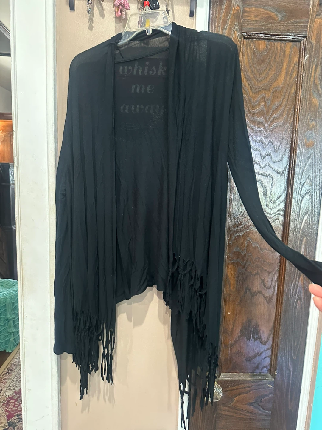 Black Fringe Open Front Cardigan - photo 2