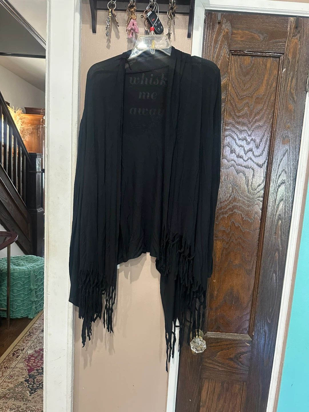 Black Fringe Open Front Cardigan
