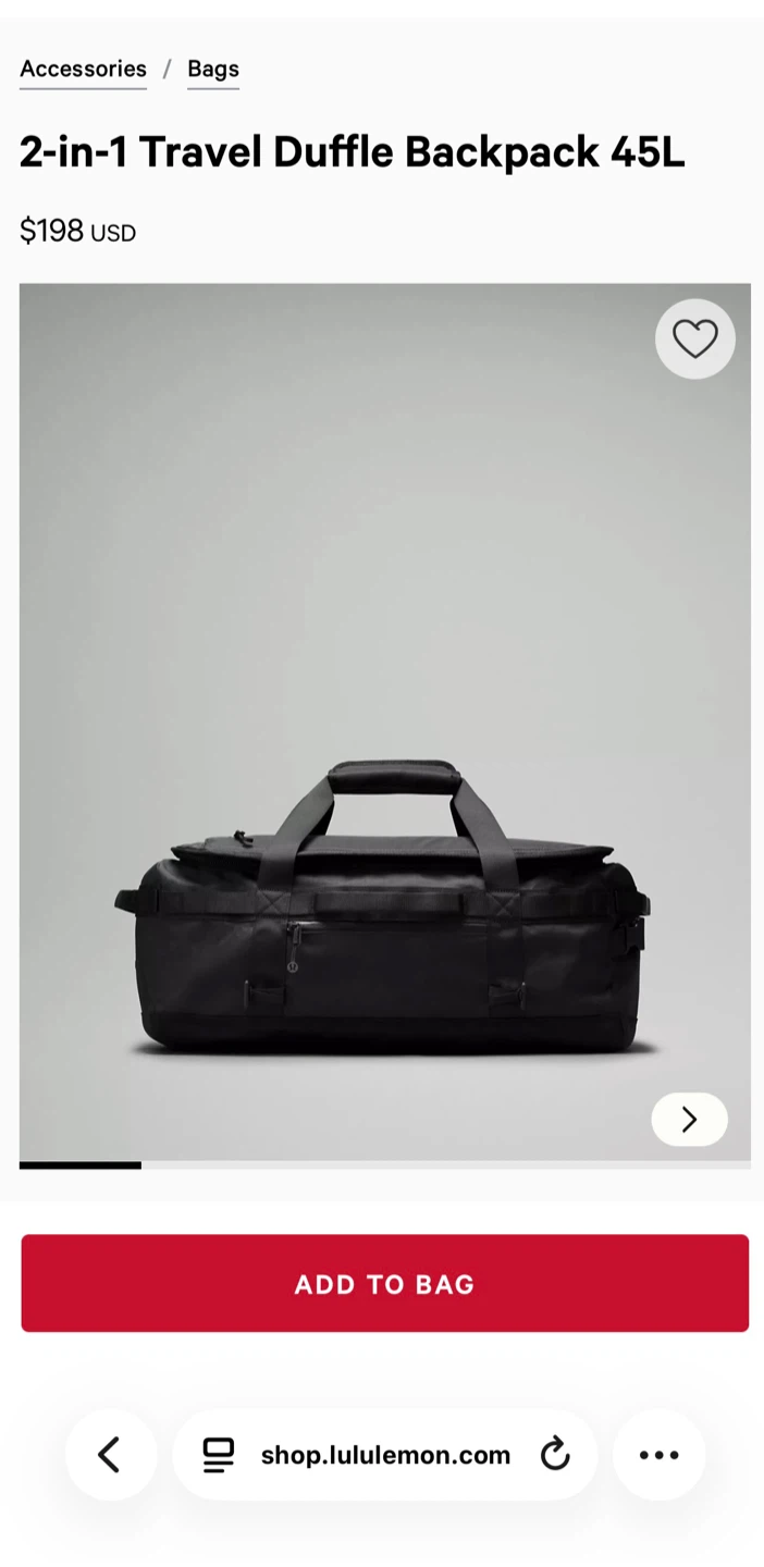 Lululemon 2-in-1 Travel Duffle Backpack