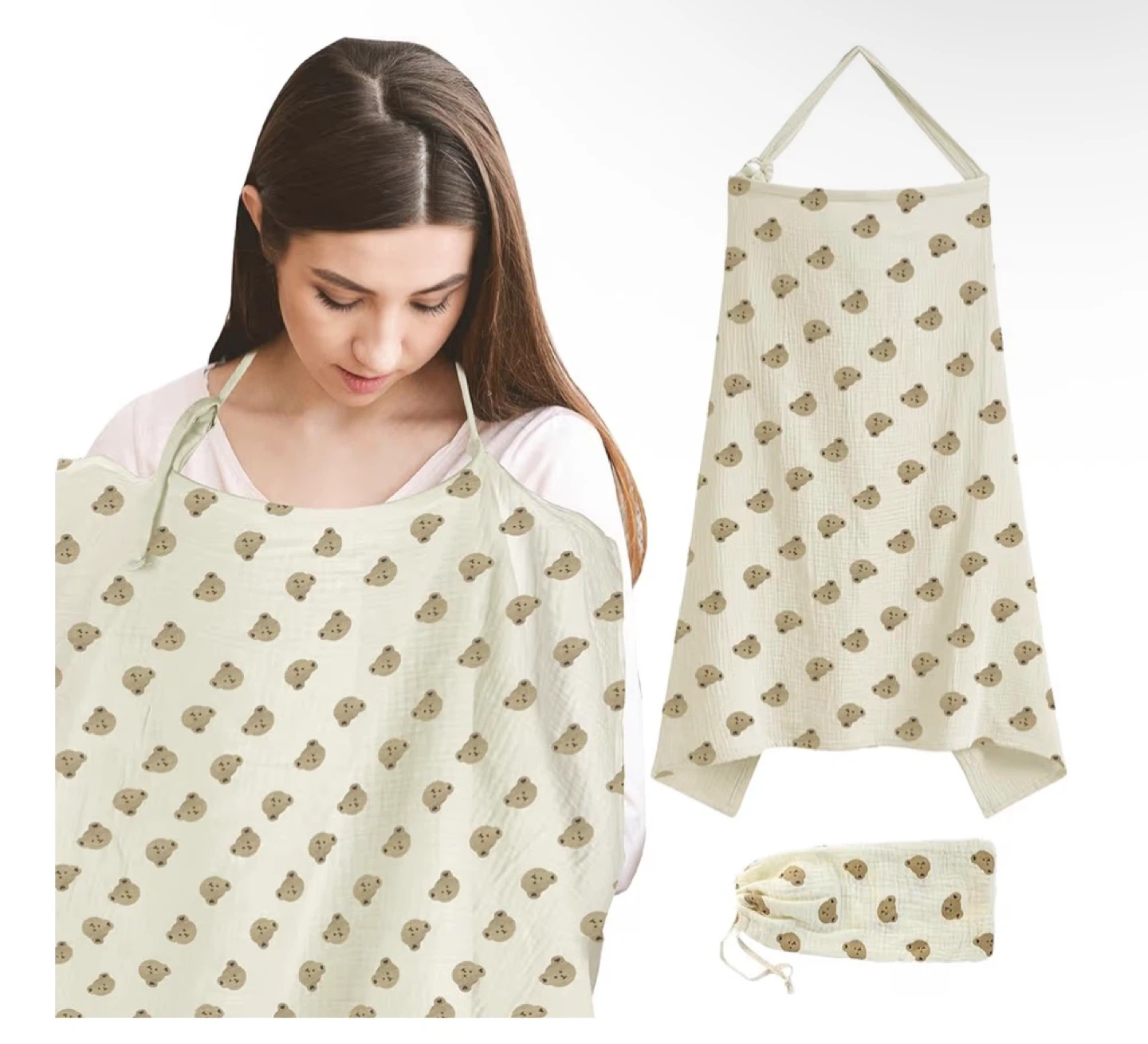 100% Cotton Nursing Cover with Bear Print