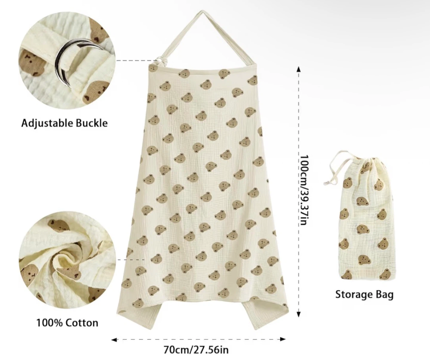 100% Cotton Nursing Cover with Bear Print - photo 3