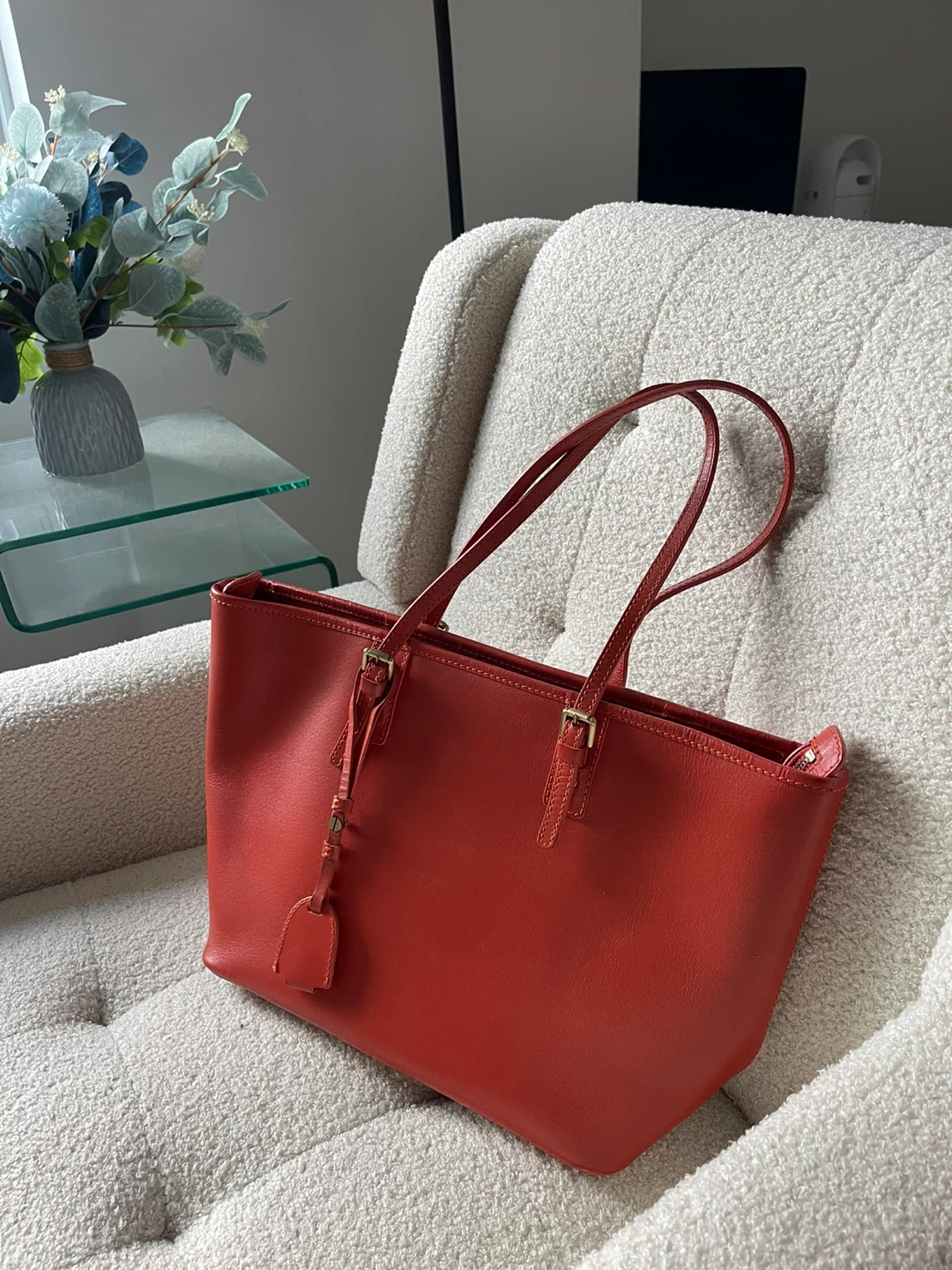 Orange Leather Tote Bag