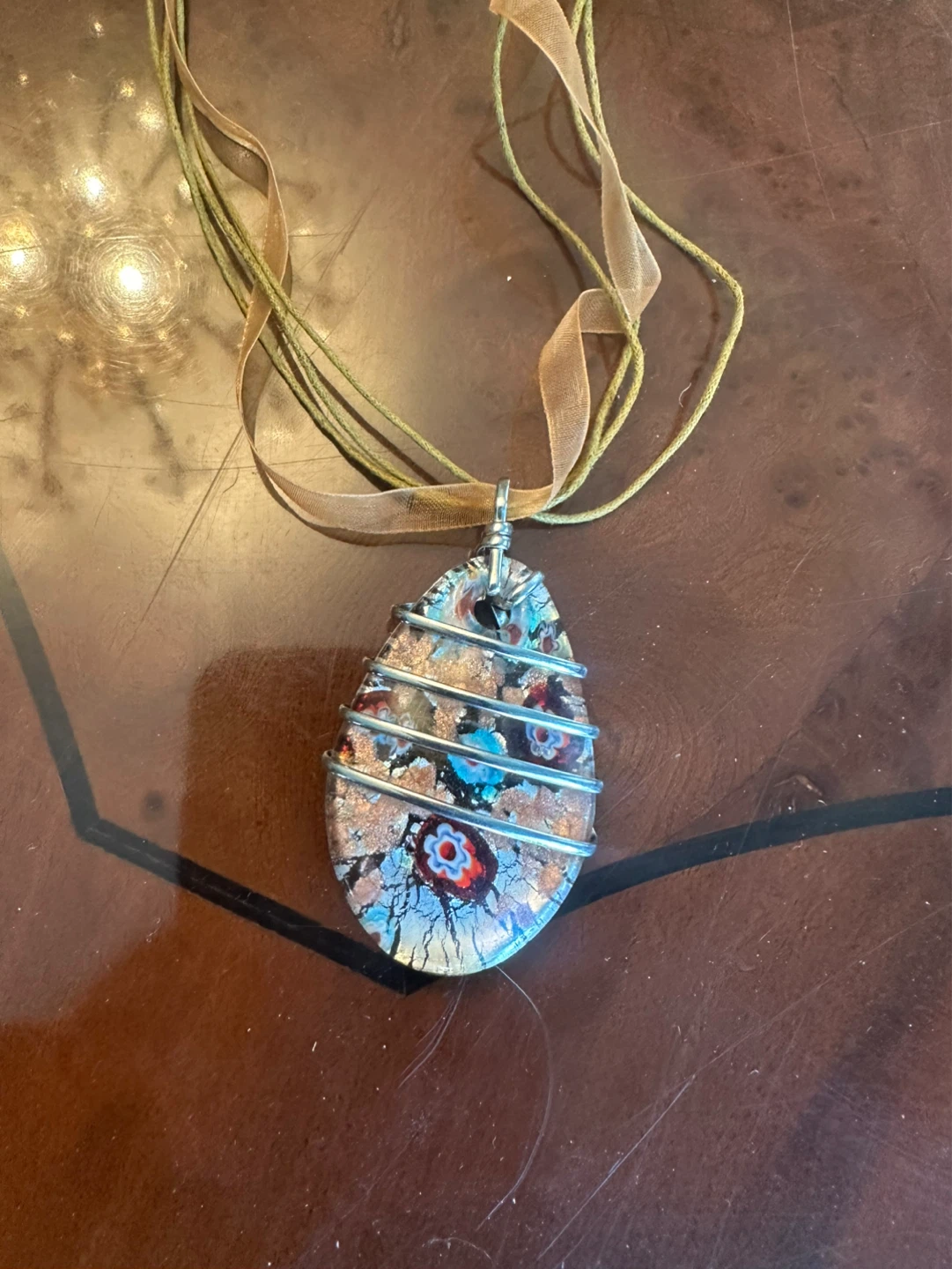 Millefiori Glass Pendant Necklace and Earrings Set - photo 2