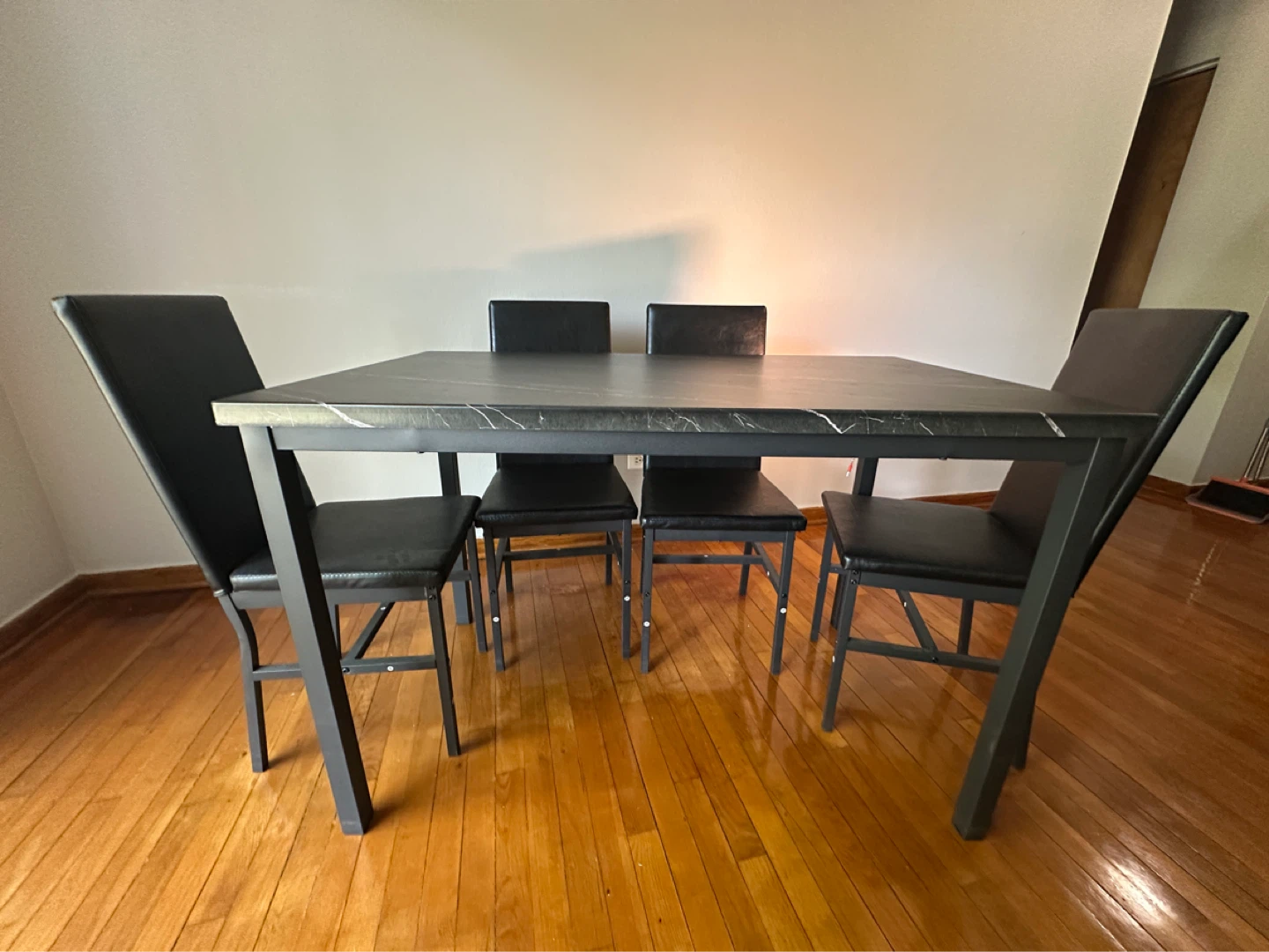 Black Marble Dining Table with 4 Chairs