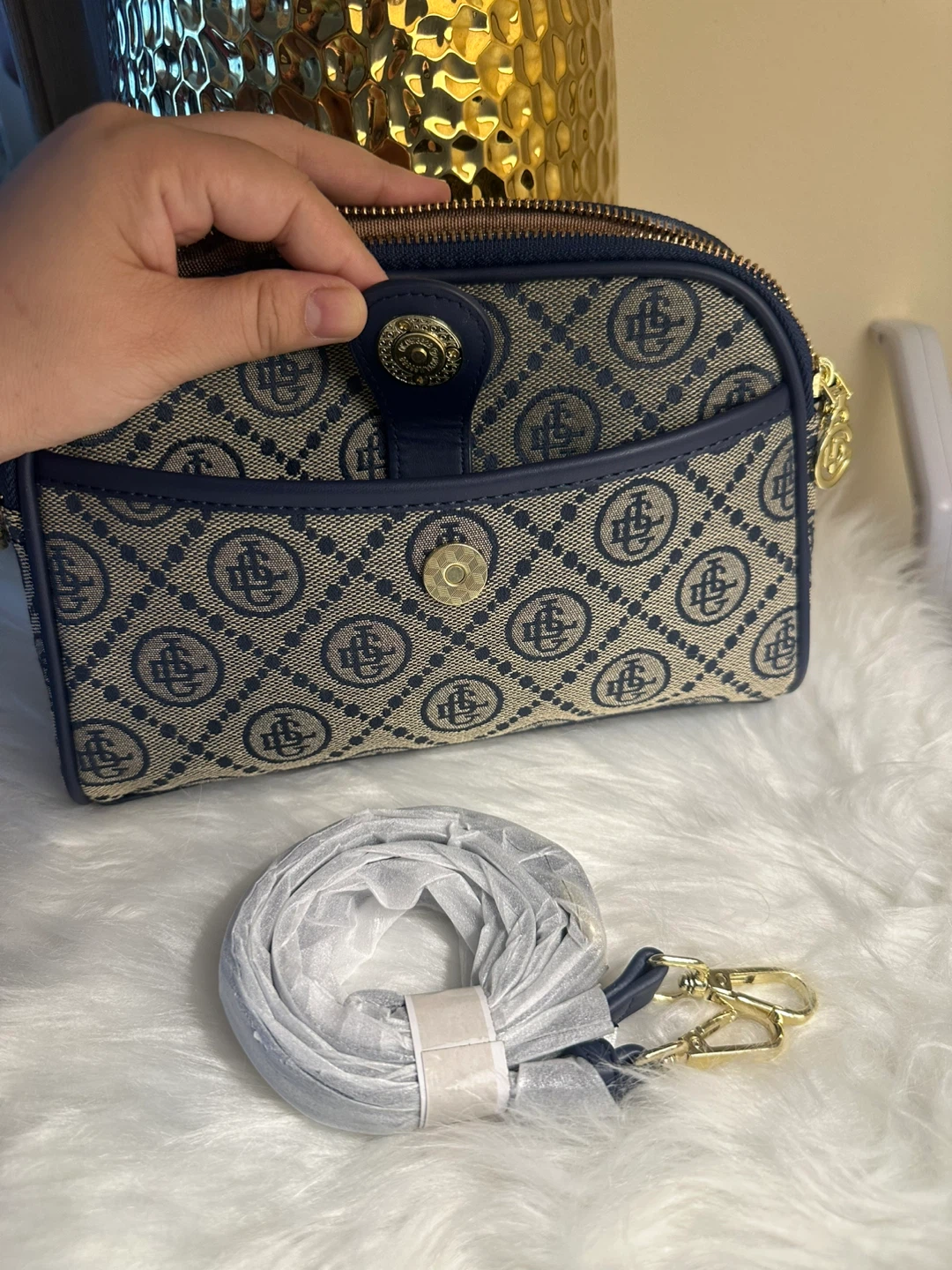 Navy Blue Monogram Crossbody Bag - photo 3