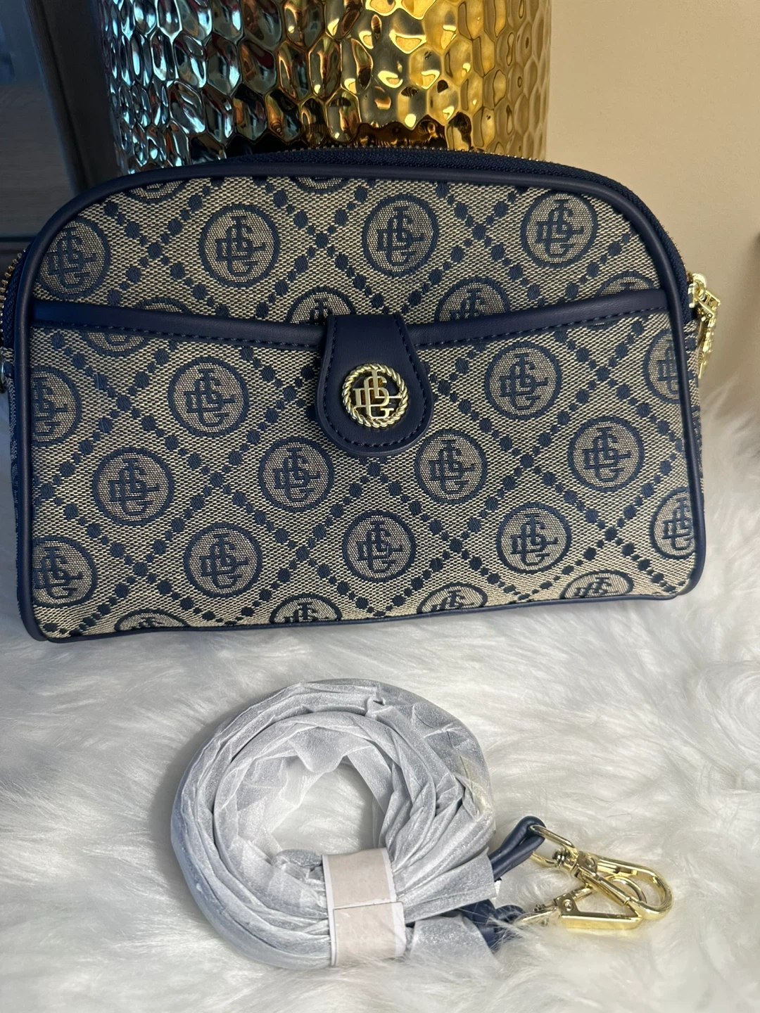 Navy Blue Monogram Crossbody Bag