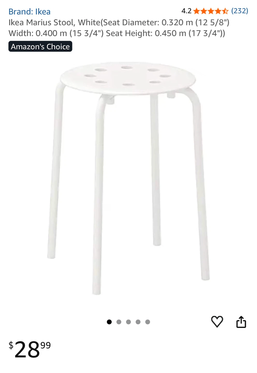 🌱 Set of Two IKEA Marius Home, Study & Office Stool -  White - photo 5