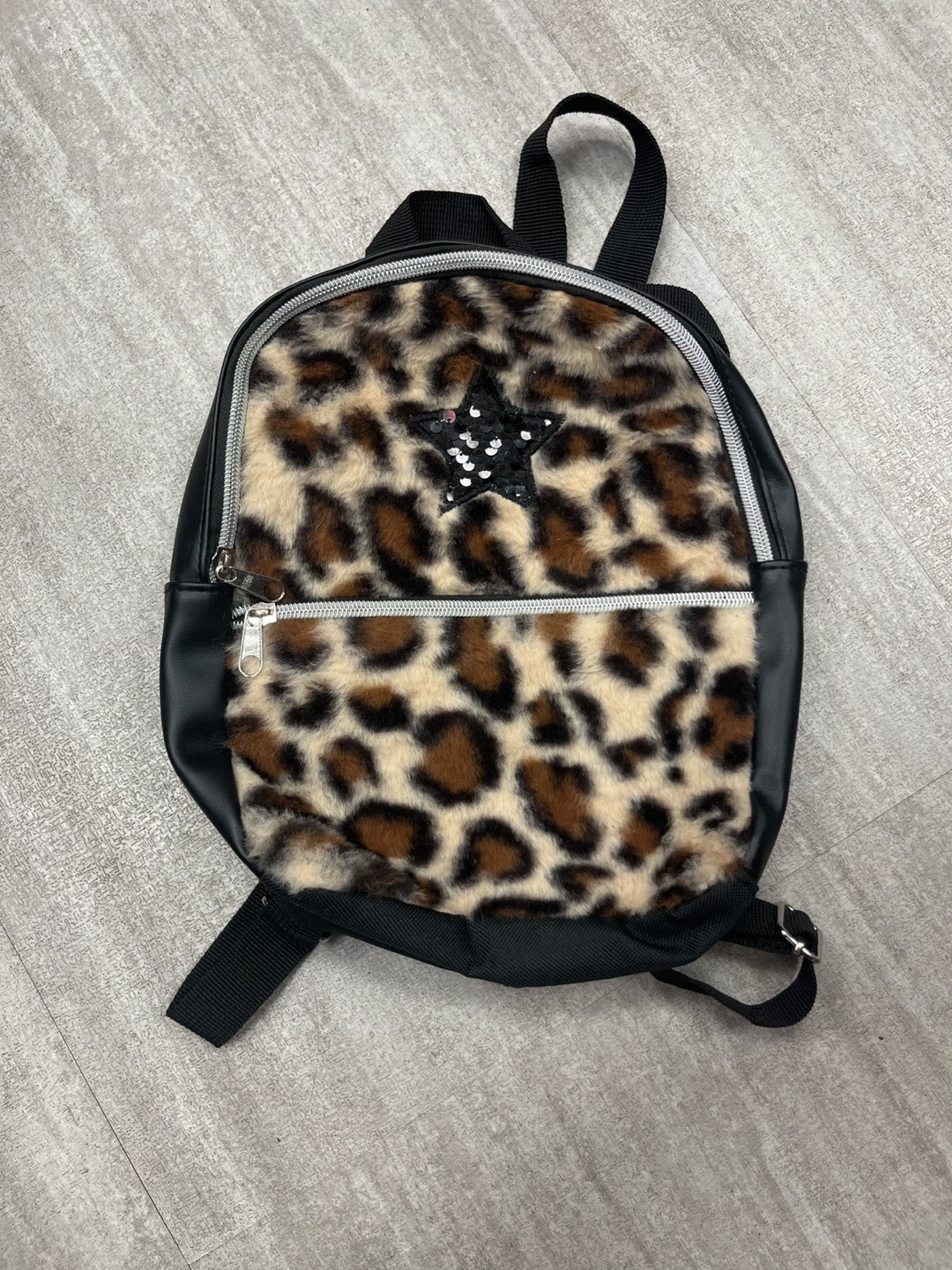 Leopard Print Faux Fur Mini Backpack with Sequin Star