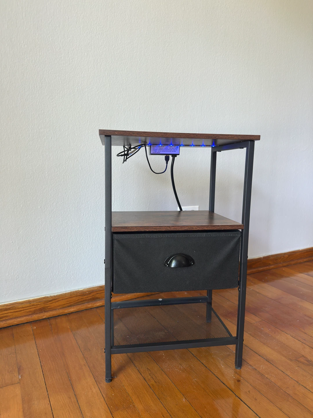 Wood Nightstand with Drawer and Built-in Outlets